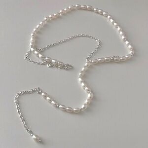 Freshwater Pearl and Silver Y-Drop Lariat Necklace